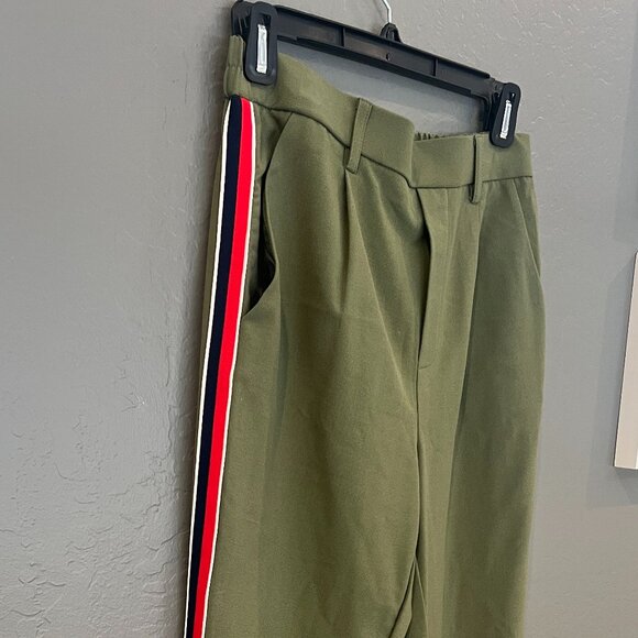NWOT Forever 21 Olive Green Crop Pants w/ stripes - Picture 1 of 3